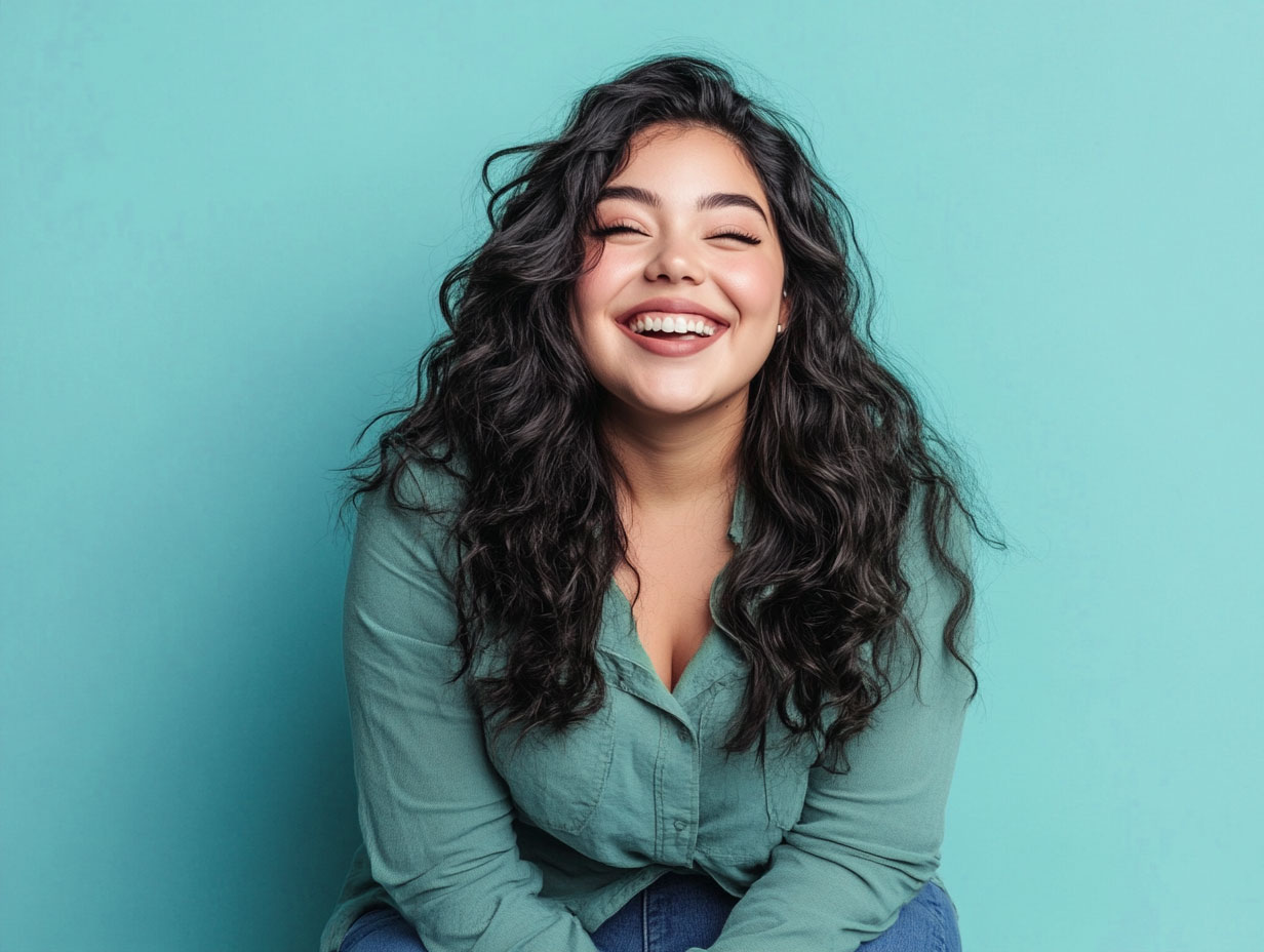 Happy woman with dark hair